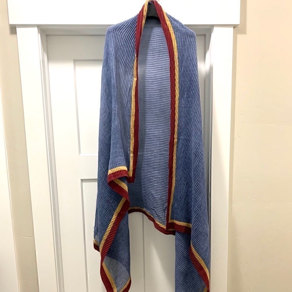 Colorblock Handmade Vintage Style Large Size Shawl/Wrap With Pleated Textured